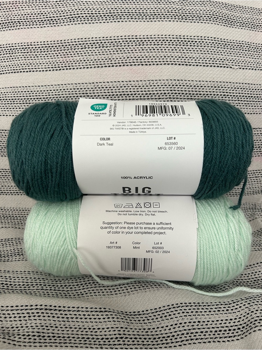 Big Twist Value Acrylic Yarn Bundle in Dark Teal, Mint & Light Gray - Picture 3 of 3